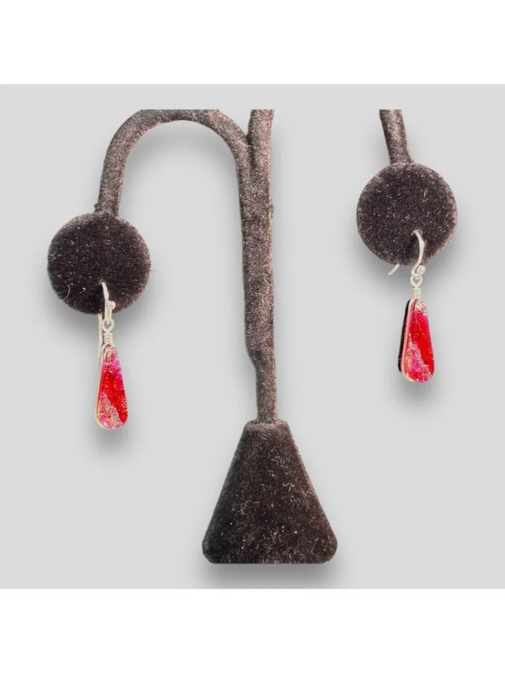 Handmade Red & Black Teardrop Dangle Earrings With Silver Hooks - Lightweight &